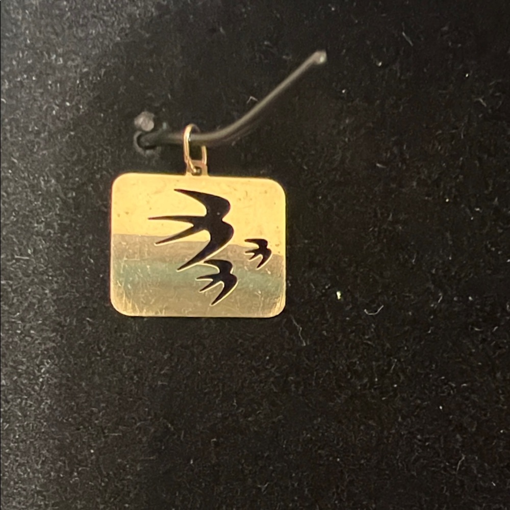 14k Gold Square Pendant with Birds Design